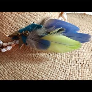 OOAK Brass Hat/Hairstick W leather & Feathers